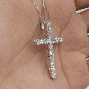 4 CT Diamond Cross Pendant 14K White Gold Over Excellent Round Cut.